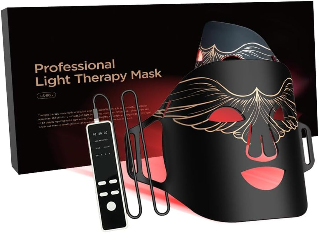 Led Face Mask Light Therapy,4 Colors Skin Rejuvenation 240 Led Red Light Mask,Led Face Mask Light Therapy for Facial Skin Care