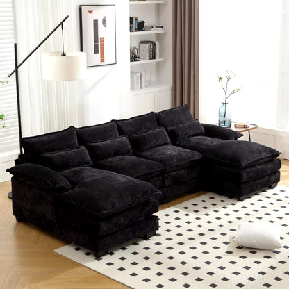 110" Sectional Sofa Couch for Living Room, Modern Chenille U Shaped Couch, Modular Sofa Sleeper with Double Chaise & Memory Foam