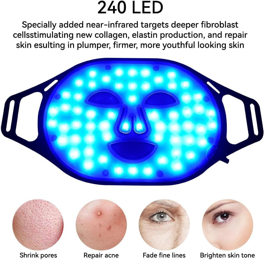 Led Face Mask Light Therapy,4 Colors Skin Rejuvenation 240 Led Red Light Mask,Led Face Mask Light Therapy for Facial Skin Care